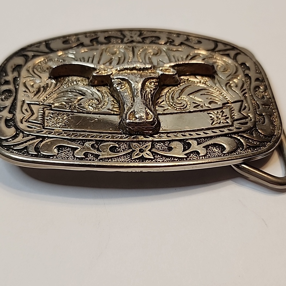 Silver Western Longhorn Belt Buckle - Men Accessories HOOK 'EM HORNS  TEXAS 3D - Picture 4 of 4